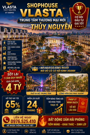 Giá chỉ từ 4,x tỷ - sở hữu nhà phố cao cấp tại dự án vlasta thủy nguyên
