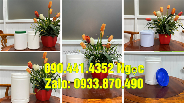Hủ nhựa 2 ký cao đựng hóa chất dạng bột, hủ nhựa 1kg đựng ngũ cốc