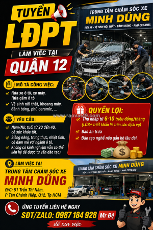 [ko cần kn, bao cơm] tuyển lđpt quận 12