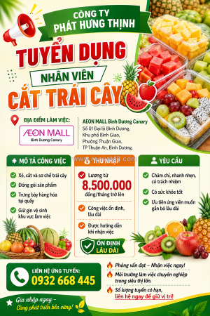 [ko cần kn] nv cắt trái cây tp thuận an