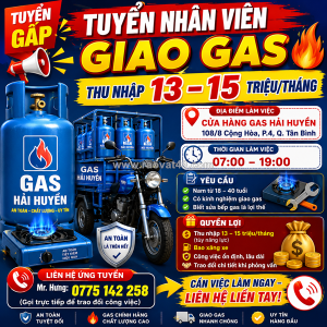 [làm ngay] nhân viên giao gas quận tân bình