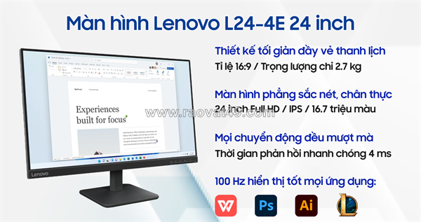 Lenovo l24-4e 23.8" – màn hình 100hz hiện đại cho học tập, làm việc và giải trí
