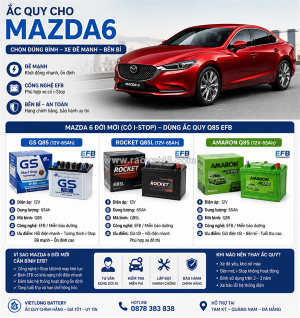 Mazda 6 dùng ắc quy loại nào tốt? gợi ý bình phù hợp theo từng đời xe