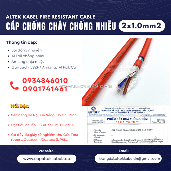 Phân phối cáp chống cháy chống nhiễu 2x1.0 altek kabel tại bình định, phú yên, quảng ngãi