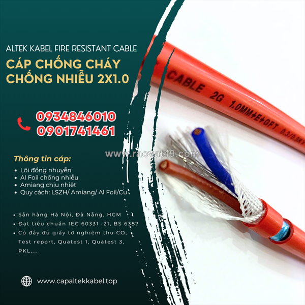Phân phối cáp chống cháy chống nhiễu 2x1.0 altek kabel tại bình định, phú yên, quảng ngãi