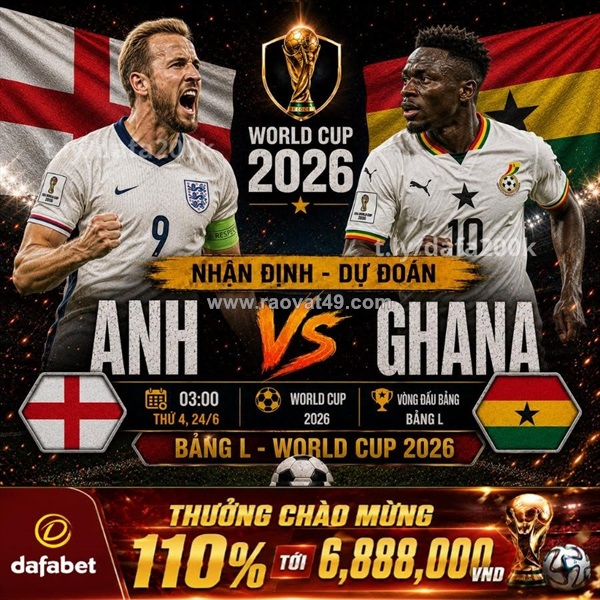 Soi kèo anh vs ghana, 03h00 ngày 24/6 – world cup 2026