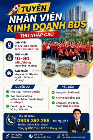 Tam hiệp đồng nai tuyển nvkd bđs ko yc kinh nghiệm đi làm ngay