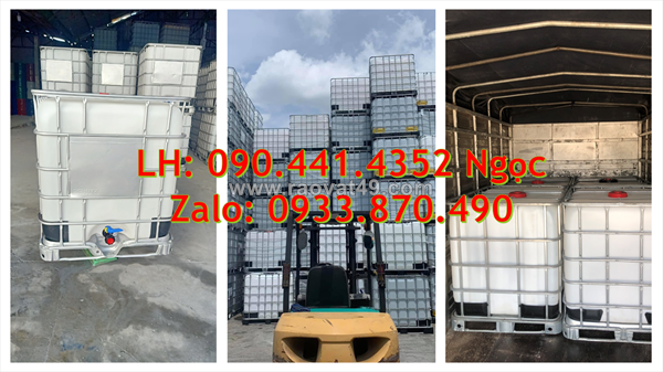 Tank nhựa ibc 1000 lít đựng hóa chất, bồn nhựa 1000 lít có khung thép, tank nhựa 1000l qua sử dụng