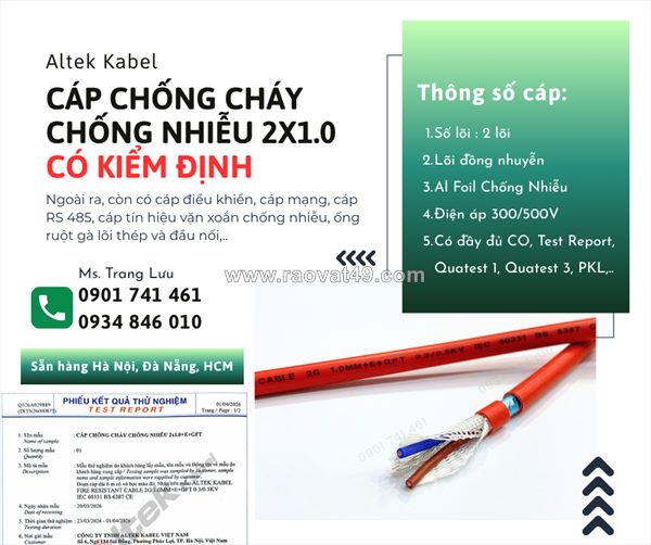 Tổng kho phân phối cáp chống cháy chống nhiễu 2x1.0 altek kabel chính hãng