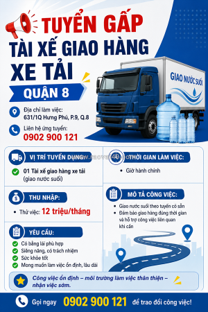 Tuyển 1 tài xế giao hàng xe tải quận 8