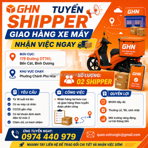 Tuyển 2 shipper giao hàng bến cát