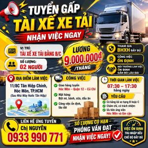 Tuyển 2 tài xế xe tải hóc môn