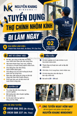 Tuyển 2 thợ chính nhôm kính cần thơ
