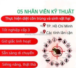 Tuyển 5 lđpt làm kỹ thuật viên diệt côn trùng không yc kinh nghiệm