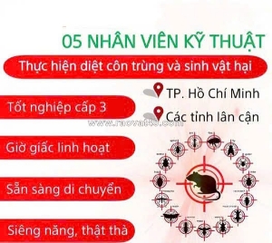 Tuyển 5 lđpt làm kỹ thuật viên diệt côn trùng không yc kinh nghiệm