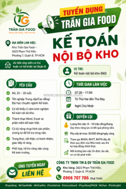 Tuyển kế toán nội bộ kho quận 8