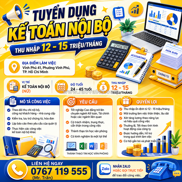 Tuyển kế toán nội bộ thuận an