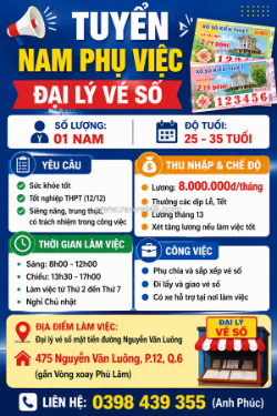 Tuyển nam nv phụ việc đại lý vé số quận 6