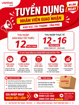 Tuyển nhân viên giao nhận tân phú không cần kn