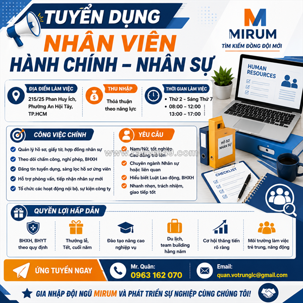 Tuyển nhân viên hành chính nhân sự tp.hcm