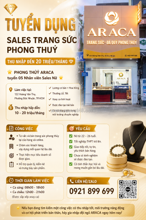 Tuyển nhân viên sales trang sức phong thủy tp.hcm