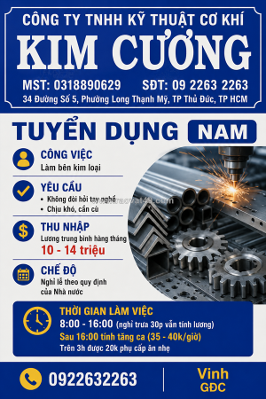Tuyển nhân viên sản xuất gia công kim loại