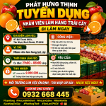 Tuyển nv phụ bán hàng trái cây bình chánh