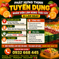 Tuyển nv phụ bán hàng trái cây bình chánh