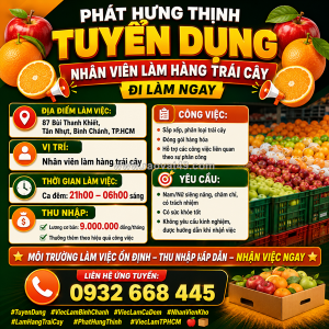 Tuyển nv phụ bán hàng trái cây bình chánh