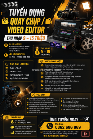 Tuyển quay chụp/video editor, hồ chí minh
