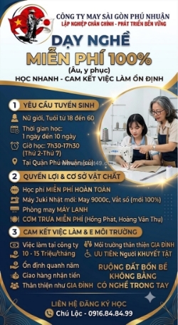 Tuyển sinh dạy nghề may miễn phí 100%