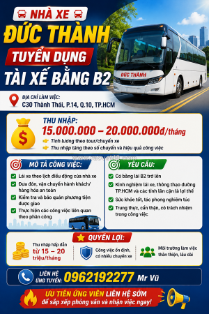 Tuyển tài xế bằng b2 tp.hcm