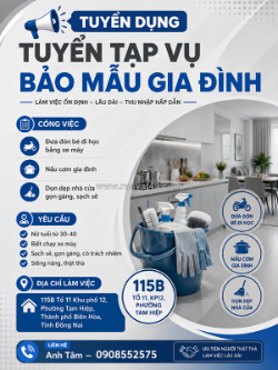 Tuyển tạp vụ – bảo mẫu gia đình biên hòa