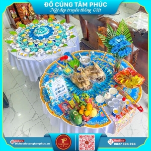 Ý nghĩa mâm cúng đầy tháng cho bé tone màu xanh dương