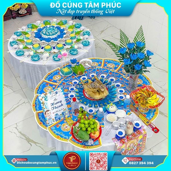 Ý nghĩa mâm cúng đầy tháng cho bé tone màu xanh dương