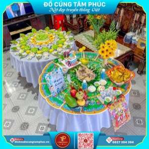 Ý nghĩa mâm cúng thôi nôi tone xanh lá – gửi gắm bình an và may mắn cho bé