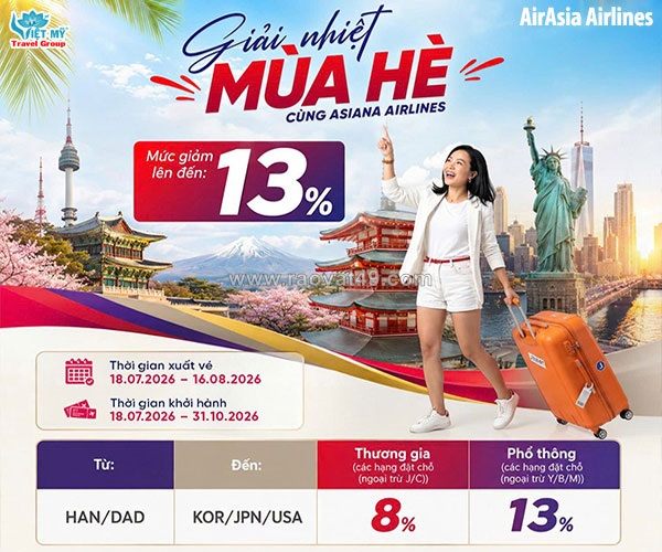 Asiana airlines ưu đãi giảm đến 13% giá vé máy bay