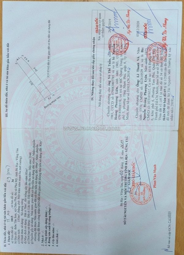 Bán đất tại châu pha-tphcm, dt 153m2 shr 1,2tỷ. lh:0913976848 - a toại (chính chủ)