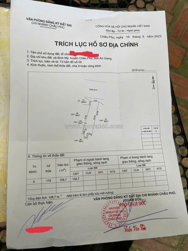 Bán nhà chính chủ - mặt tiền đường ql 91 xã bình mỹ, châu phú, an giang