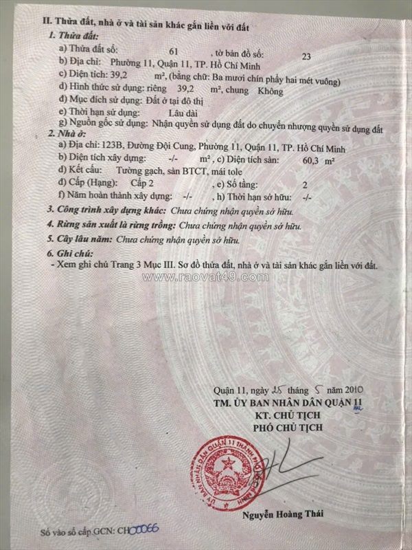 Bán nhà mặt tiền 123b đội cung, phường 11, quận 11, hcm