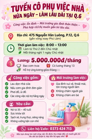 [bao cơm] cô phụ việc nhà quận 6