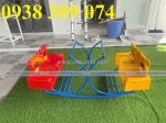 Bập bênh 4 ghế gấu mầm non, bập bênh mầm non đế cong 4 ghế gấu