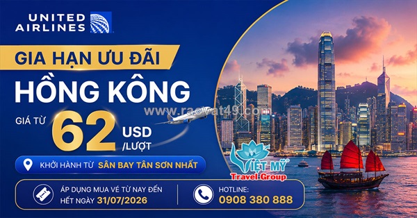 Bay hồng kông cùng united airlines - giá từ 62 usd/lượt!