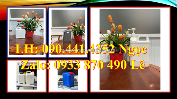 Bình vuông 1 lít có vòi nhấn, can nhựa 2 lít đựng hóa chất môi trường, can 5 lít đựng các dung dịch cơ khí