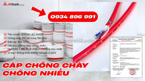 Cáp chống cháy chống nhiễu 2x1.0mm² đạt chuẩn bs6387, iec 60331 tại thanh hóa, đà nẵng