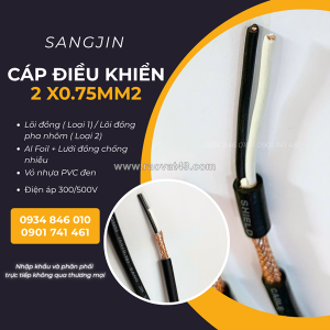 Cáp điều khiển sangjin 2x0.75mm2 có lưới sẵn sài gòn, bình dương, đồng nai