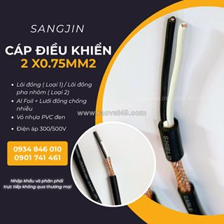 Cáp điều khiển sangjin 2x0.75mm2 có lưới sẵn sài gòn, bình dương, đồng nai