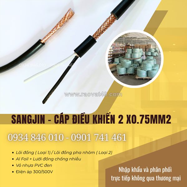 Cáp điều khiển sangjin 2x0.75mm2 có lưới sẵn sài gòn, bình dương, đồng nai