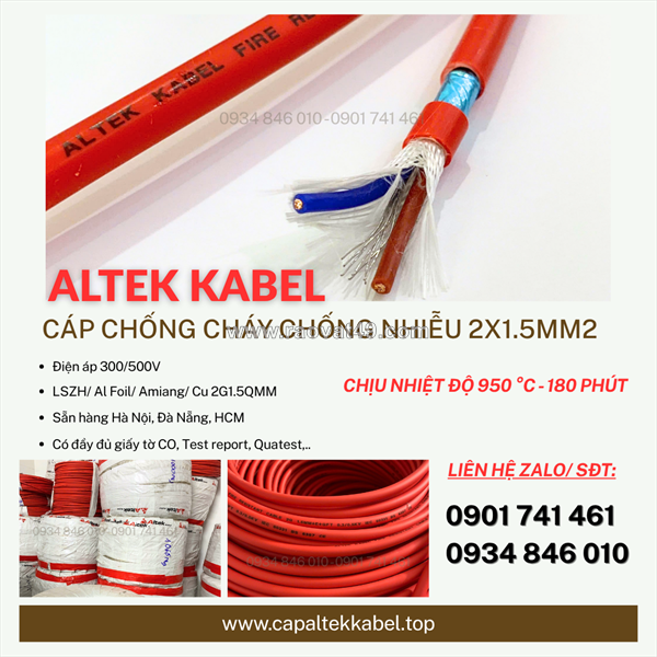 Cáp nguồn chống cháy chống nhiễu 2x1.5 altek kabel sẵn quảng ngãi, bình định, đắk lắk