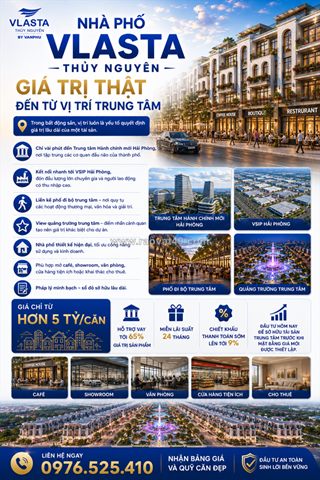 Chỉ từ hơn 4,x tỷ sở hữu nhà phố vlasta thủy nguyên - trung tâm mới của hp